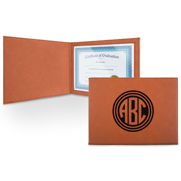 Custom Round Monogram Leatherette Certificate Holder - Front Only (Personalized)