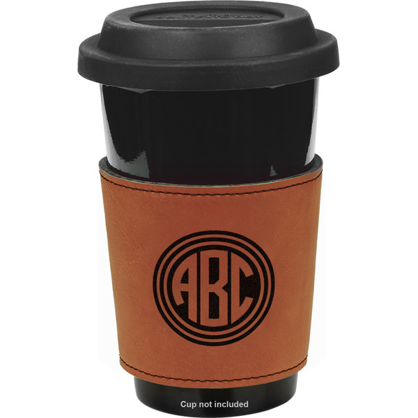 Custom Round Monogram Leatherette Cup Sleeve - Double-Sided (Personalized)
