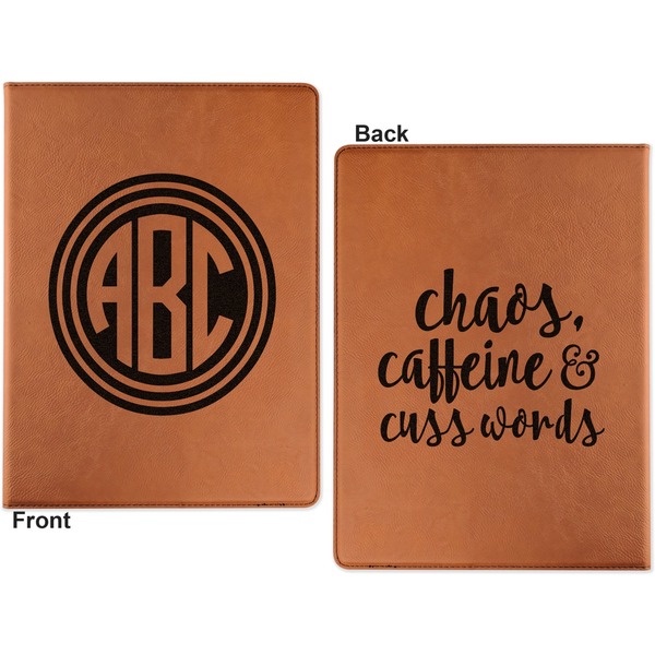Round Monogram Cognac Leatherette Portfolios with Notepad - Large - Double Sided - Apvl