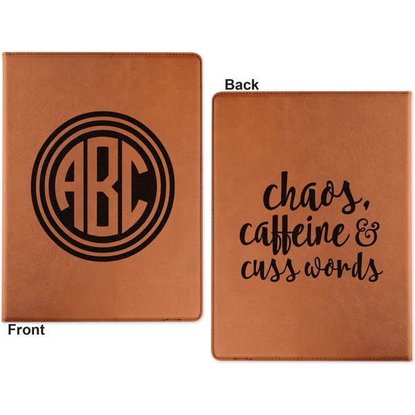 Round Monogram Cognac Leatherette Portfolios with Notepad - Small - Double Sided- Apvl
