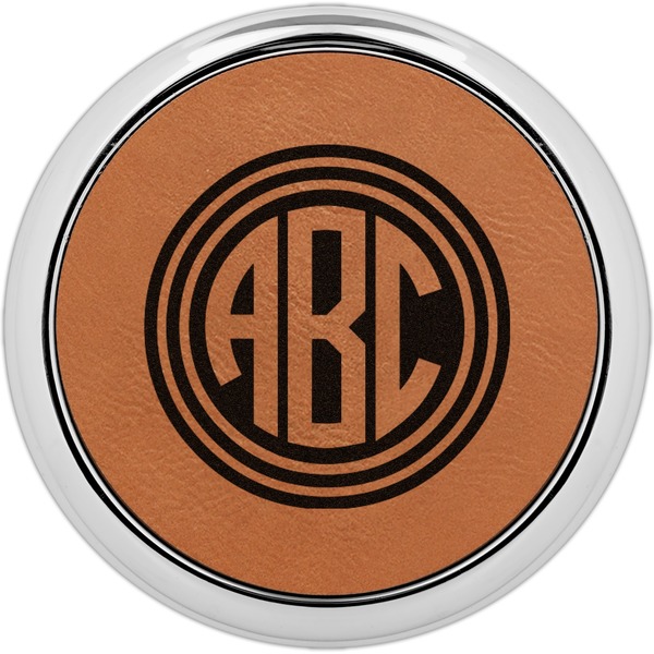Custom Round Monogram Leatherette Round Coasters w/ Silver Edge - Set of 4 (Personalized)