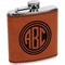 Round Monogram Cognac Leatherette Wrapped Stainless Steel Flask