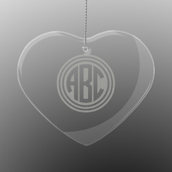 Round Monogram Engraved Glass Ornament - Heart (Personalized)