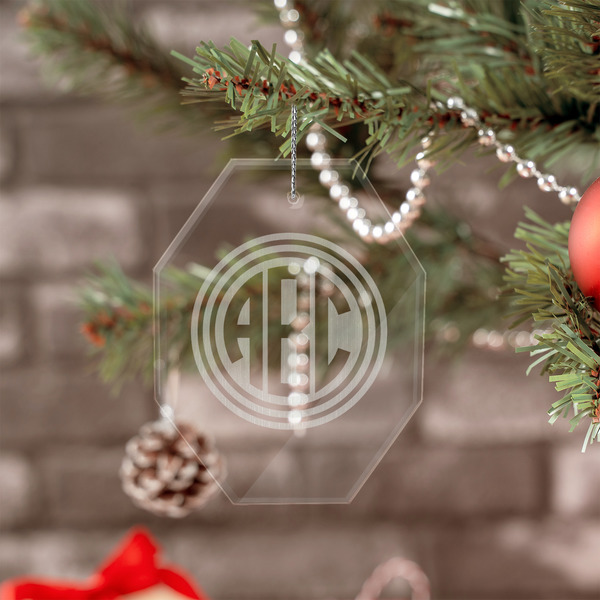 Round Monogram Engraved Glass Ornaments - Octagon (Lifestyle)