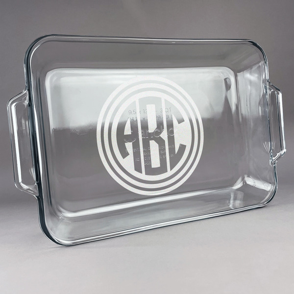 Custom Round Monogram Glass Baking Dish with Truefit Lid - 13in x 9in (Personalized)