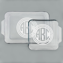 Round Monogram Set of Glass Baking & Cake Dish - 13in x 9in & 8in x 8in (Personalized)