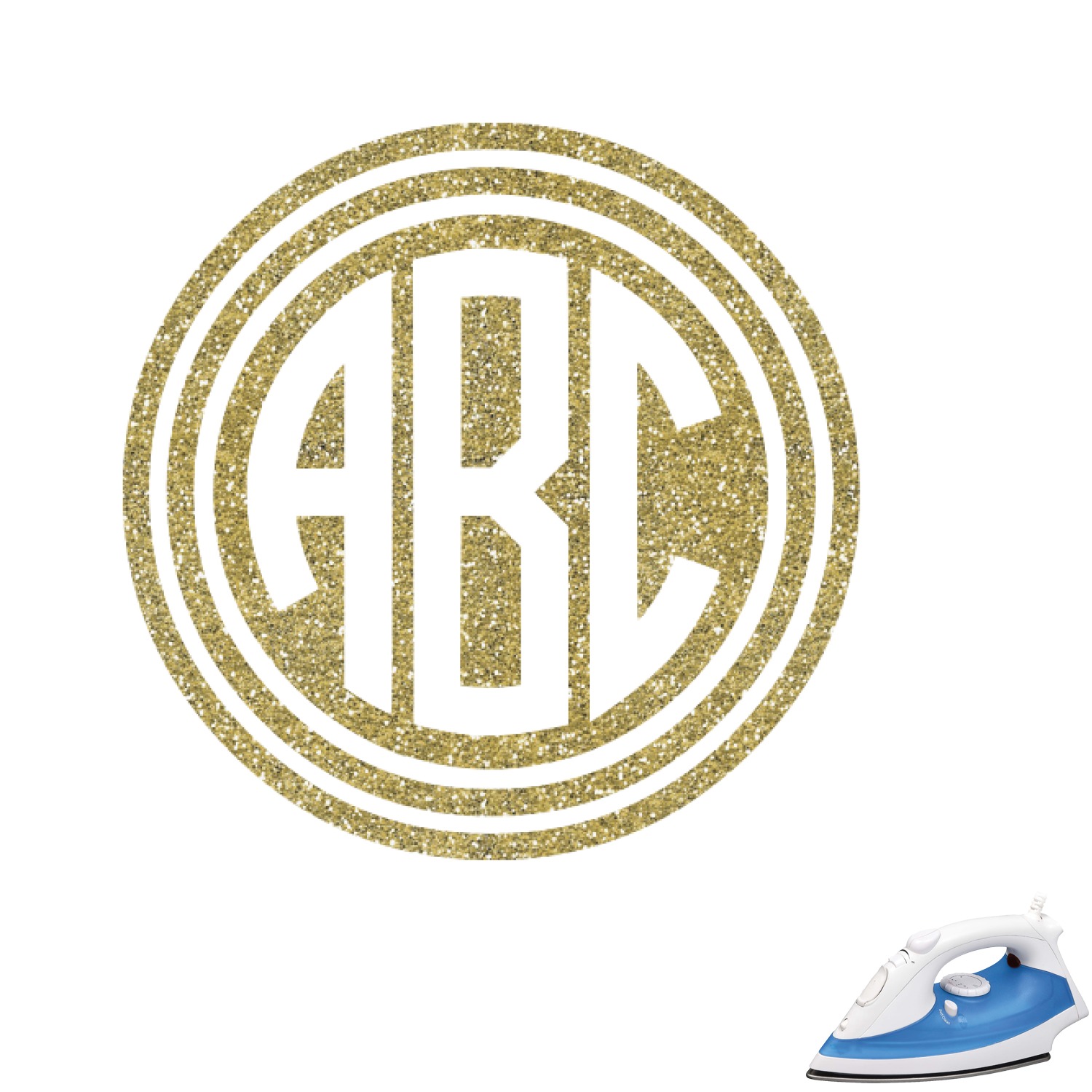Round Monogram Glitter Iron On Transfer Custom Sized (Personalized