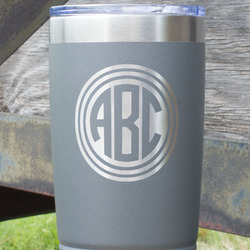 Round Monogram 20 oz Stainless Steel Tumbler - Grey - Double-Sided (Personalized)