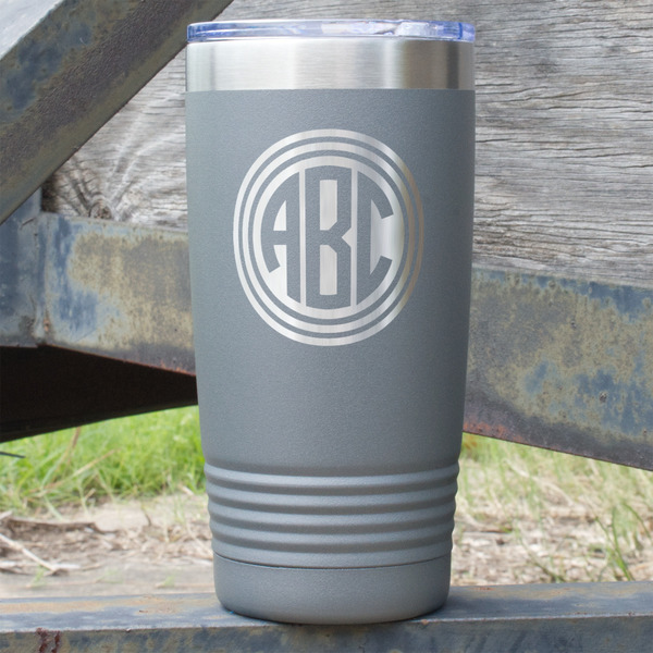 Custom Round Monogram 20 oz Stainless Steel Tumbler - Grey - Single-Sided (Personalized)
