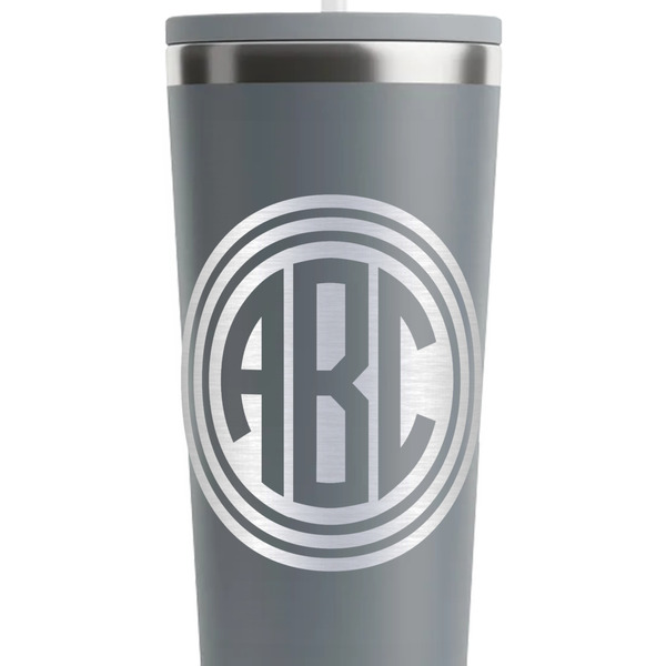 Round Monogram Grey RTIC Everyday Tumbler - 28 oz. - Close Up