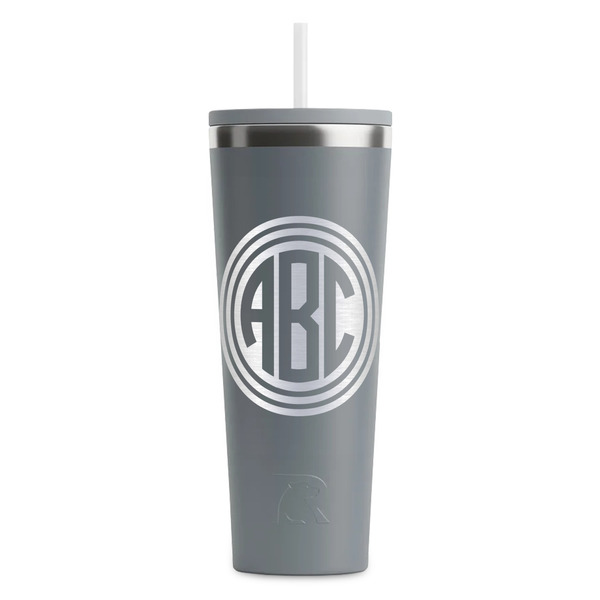 Custom Round Monogram RTIC Everyday Tumbler with Straw - 28oz - Grey - Single-Sided (Personalized)