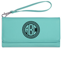 Round Monogram Ladies Leatherette Wallet - Laser Engraved - Teal (Personalized)