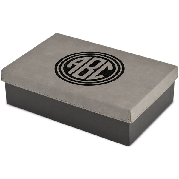 Custom Round Monogram Gift Box w/ Engraved Leather Lid - Large (Personalized)