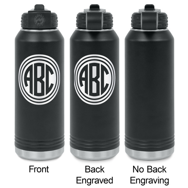 Round Monogram Laser Engraved Water Bottles - 2 Styles - Front & Back View