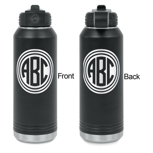 Round Monogram Laser Engraved Water Bottles - Front & Back Engraving - Front & Back View