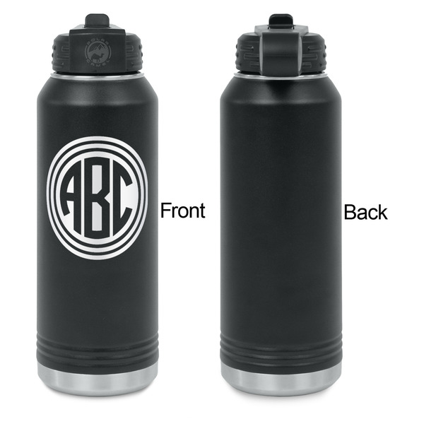 Round Monogram Laser Engraved Water Bottles - Front Engraving - Front & Back View