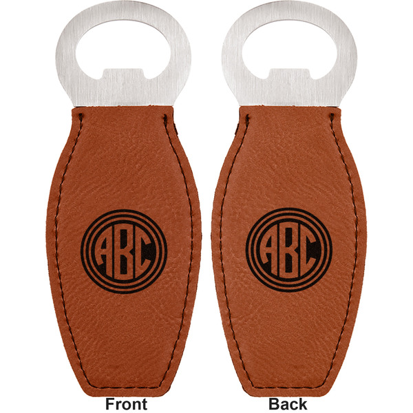 Round Monogram Leather Bar Bottle Opener - Front and Back