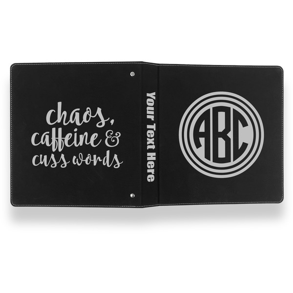 Round Monogram Leather Binder - 1" - Black- Back Spine Front View