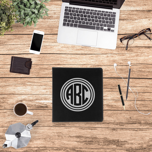 Round Monogram Leather Binder - 1" - Black - Lifestyle