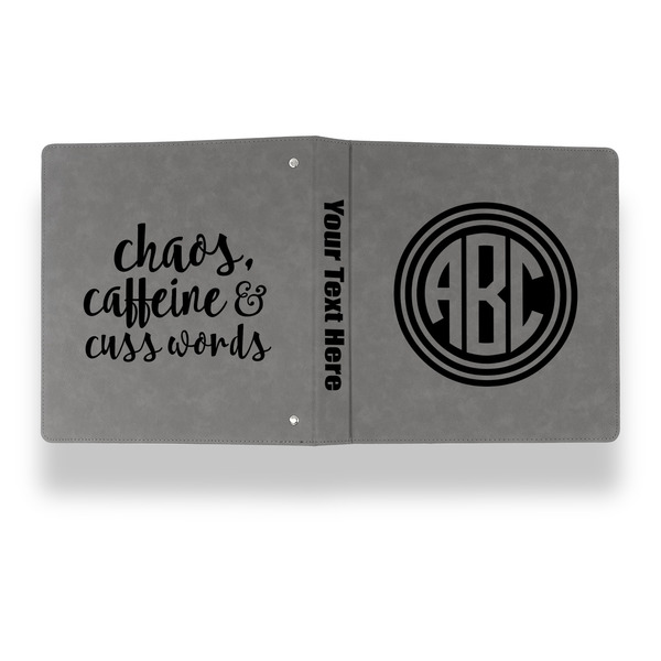 Round Monogram Leather Binder - 1" - Grey - Back Spine Front View