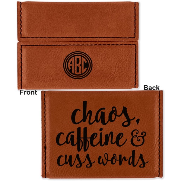 Round Monogram Leather Business Card Holder - Front Back