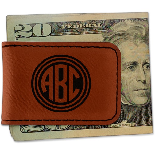 Custom Round Monogram Leatherette Magnetic Money Clip - Double-Sided (Personalized)