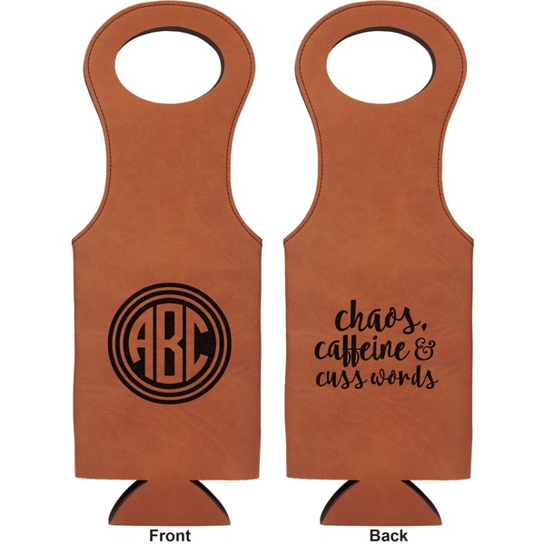 Round Monogram Leatherette Wine Tote Double Sided - Front and Back
