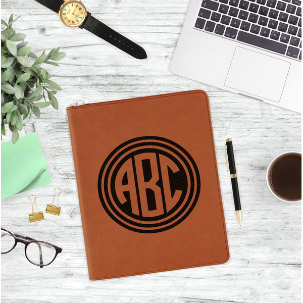Round Monogram Leatherette Zipper Portfolio - Lifestyle Photo