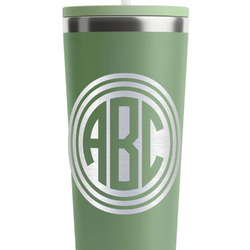 Round Monogram RTIC Everyday Tumbler with Straw - 28oz - Light Green - Double-Sided (Personalized)