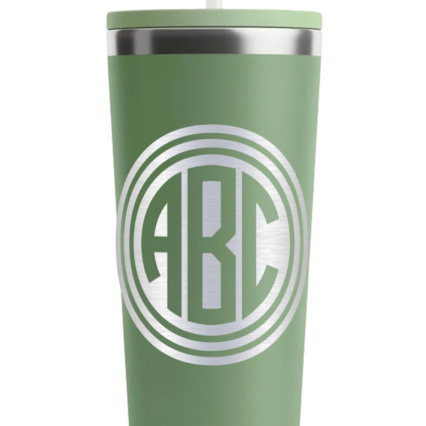 Round Monogram Light Green RTIC Everyday Tumbler - 28 oz. - Close Up