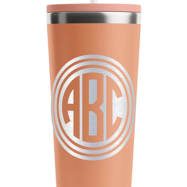 Round Monogram Peach RTIC Everyday Tumbler - 28 oz. - Close Up