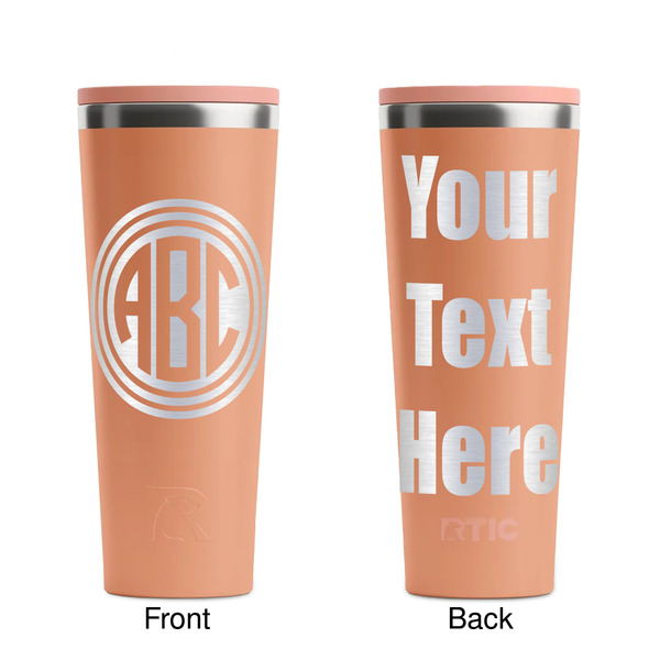 Round Monogram Peach RTIC Everyday Tumbler - 28 oz. - Front and Back