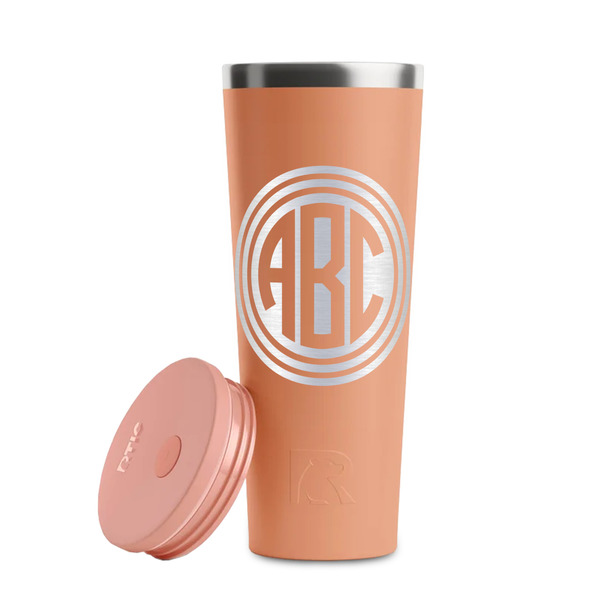Round Monogram Peach RTIC Everyday Tumbler - 28 oz. - Lid Off