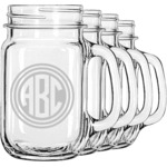 Round Monogram Mason Jar Mugs - Set of 4 (Personalized)