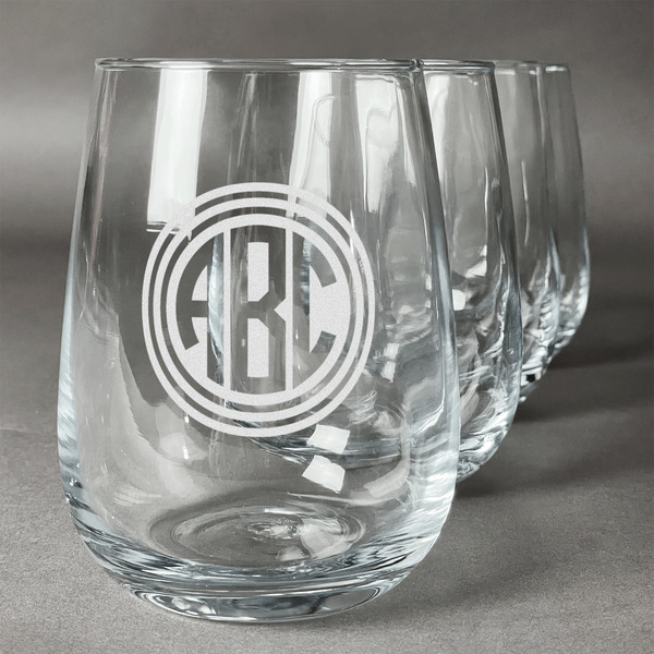 Custom Round Monogram Stemless Wine Glasses - Laser Engraved- Set of 4 (Personalized)