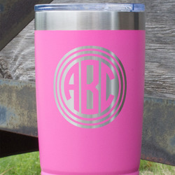 Round Monogram 20 oz Stainless Steel Tumbler - Pink - Double-Sided (Personalized)