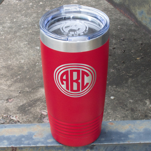 Round Monogram Red Polar Camel Tumbler - 20oz - Angled