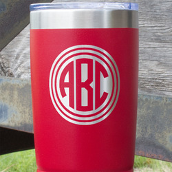 Round Monogram 20 oz Stainless Steel Tumbler - Red - Double-Sided (Personalized)