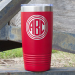 Round Monogram 20 oz Stainless Steel Tumbler - Red - Single-Sided (Personalized)