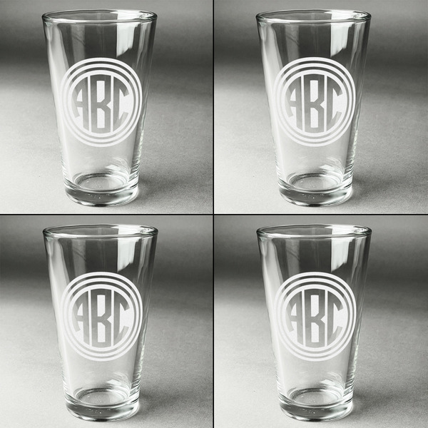 Round Monogram Set of Four Engraved Beer Glasses - Individual View