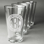 Round Monogram Pint Glasses - Engraved (Set of 4) (Personalized)