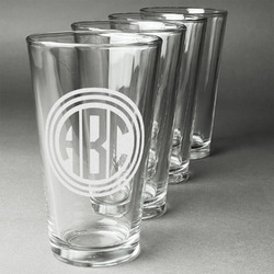 Round Monogram Pint Glasses - Laser Engraved - Set of 4 (Personalized)
