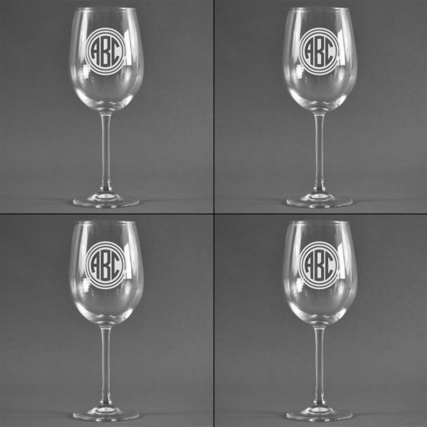 Round Monogram Set of Four Personalized Wineglasses (Approval)