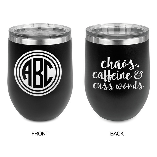 Round Monogram Stainless Wine Tumblers - Black - Double Sided - Approval