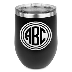 Round Monogram Stemless Stainless Steel Wine Tumbler - Black - Double-Sided (Personalized)