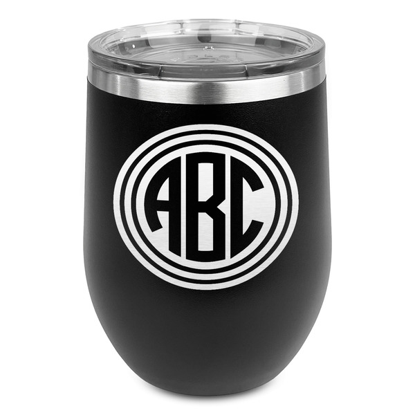 Custom Round Monogram Stemless Stainless Steel Wine Tumbler - Black - Double-Sided (Personalized)