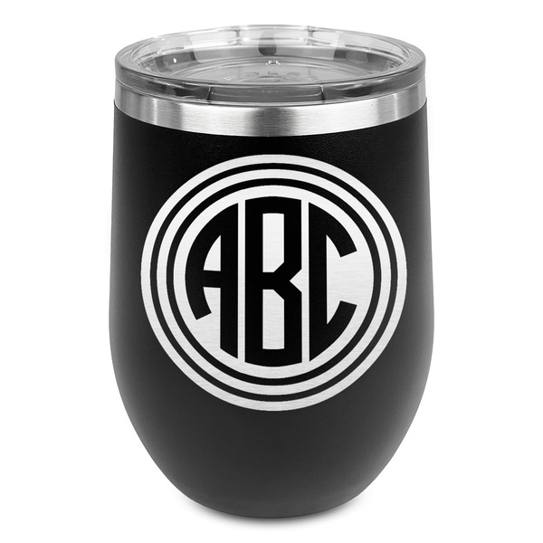 Custom Round Monogram Stemless Stainless Steel Wine Tumbler - Black - Single-Sided (Personalized)