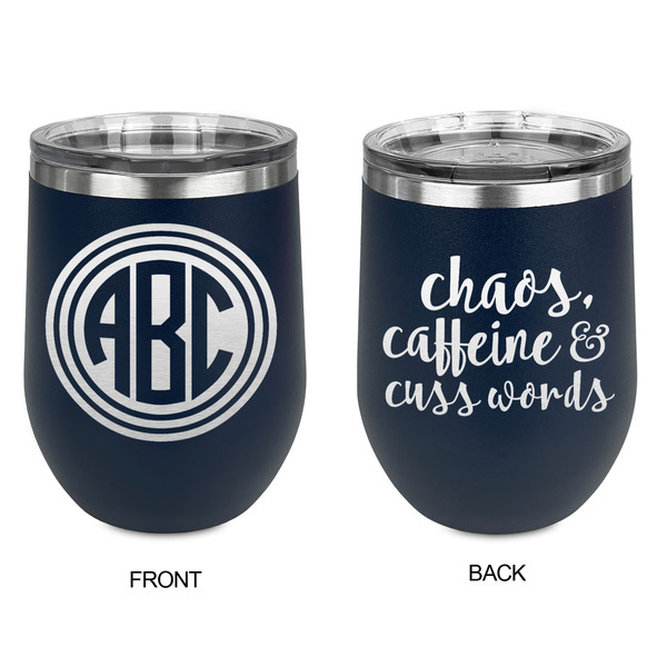 Round Monogram Stainless Wine Tumblers - Navy - Double Sided - Approval