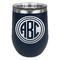 Round Monogram Stainless Wine Tumblers - Navy - Double Sided - Front