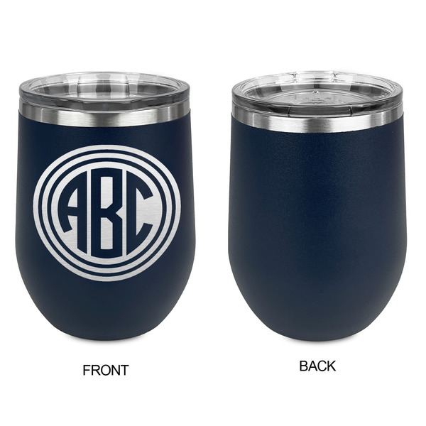 Round Monogram Stainless Wine Tumblers - Navy - Single Sided - Approval